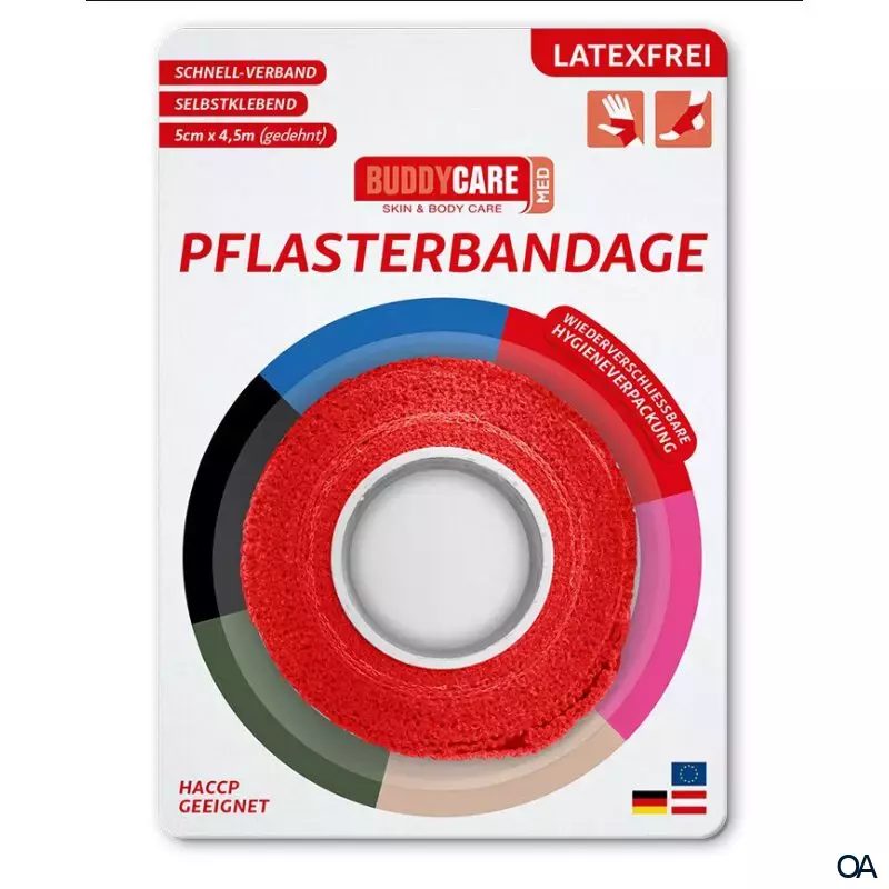 BUDDYCARE® MED Pflasterbandage Rot 5 cm x 4,5 m