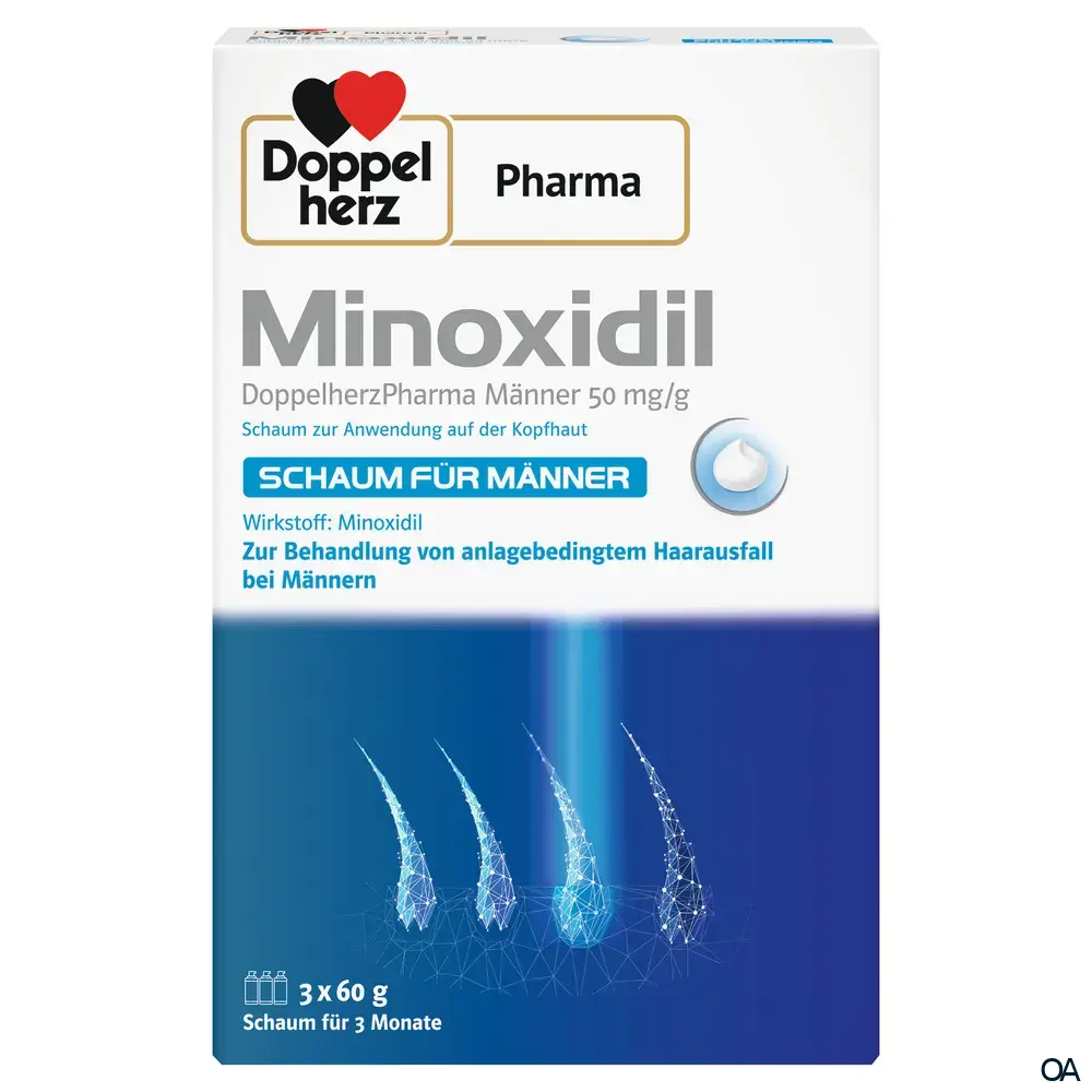 MINOXIDIL DoppelherzPharma Männer 50 mg/g Schaum zur Anwendung auf der Kopfhaut 3 x 60 g