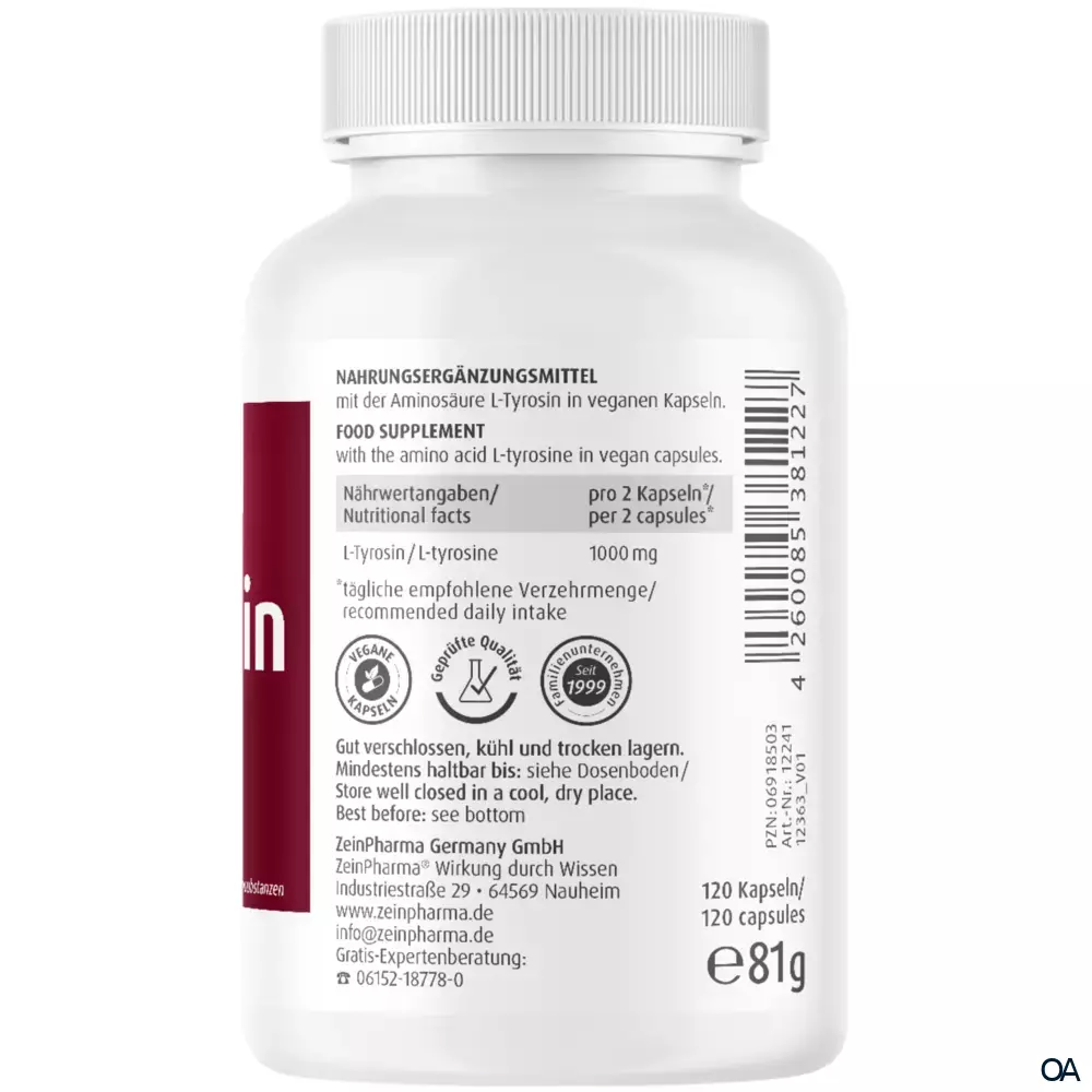 ZeinPharma L-Tyrosin 500 mg Kapseln