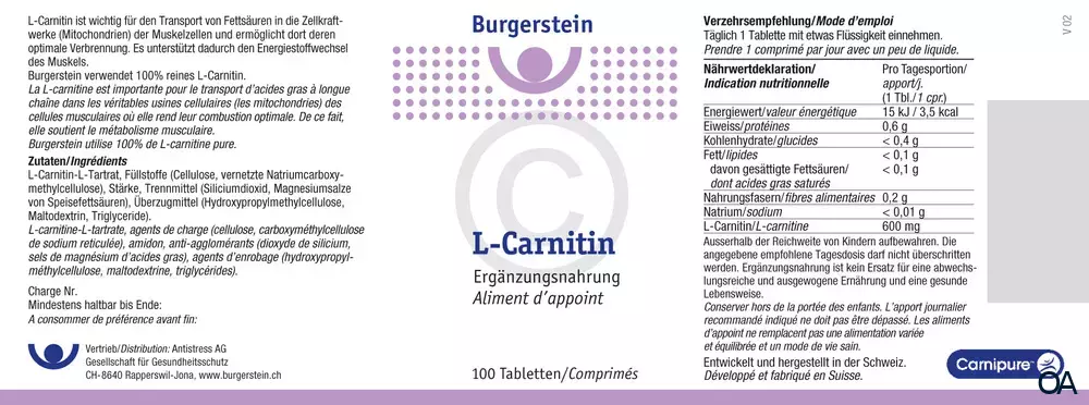 Burgerstein L-Carnitin 600 mg Tabletten