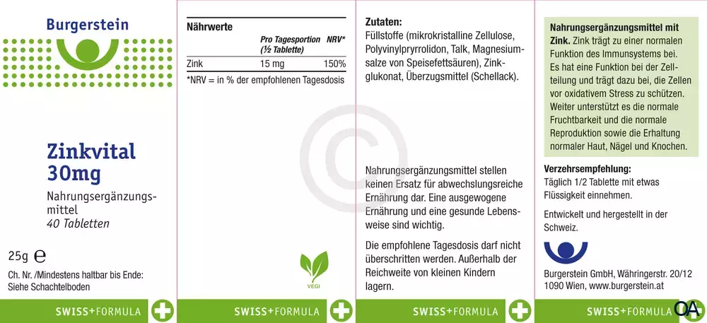 Burgerstein Zinkvital 30 mg Tabletten