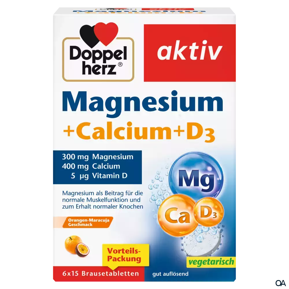 Doppelherz aktiv Magnesium + Calcium + D3 Brausetabletten, 6 x 15 Stück