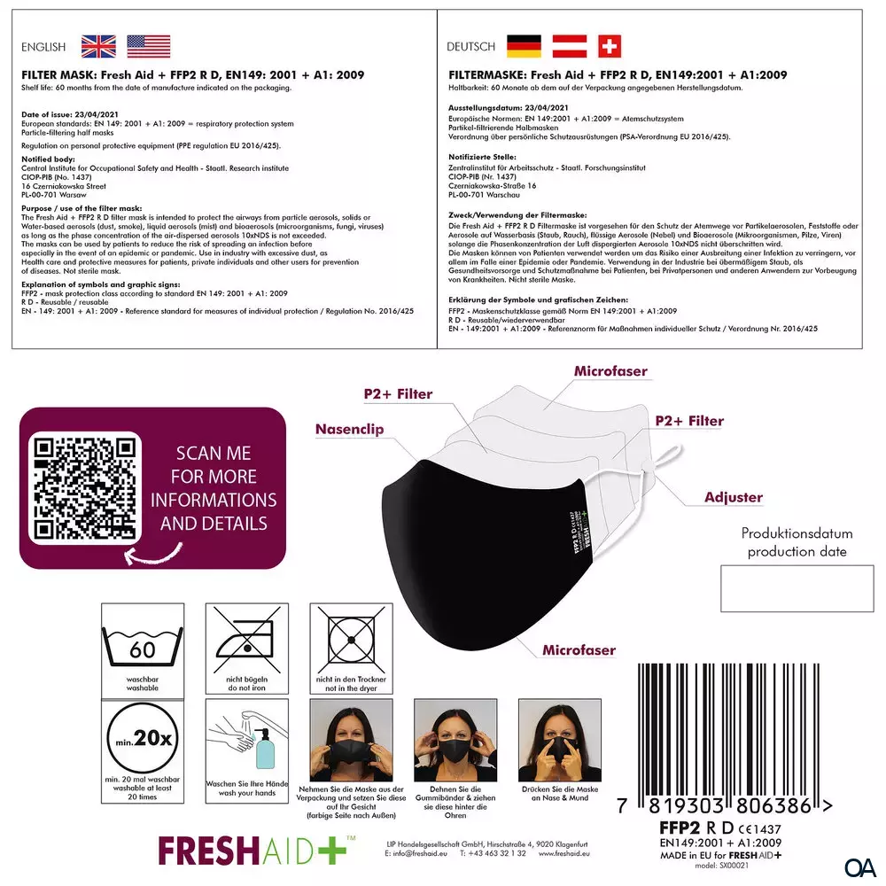 Fresh Aid+ FFP2 RD Komfortmaske schwarz