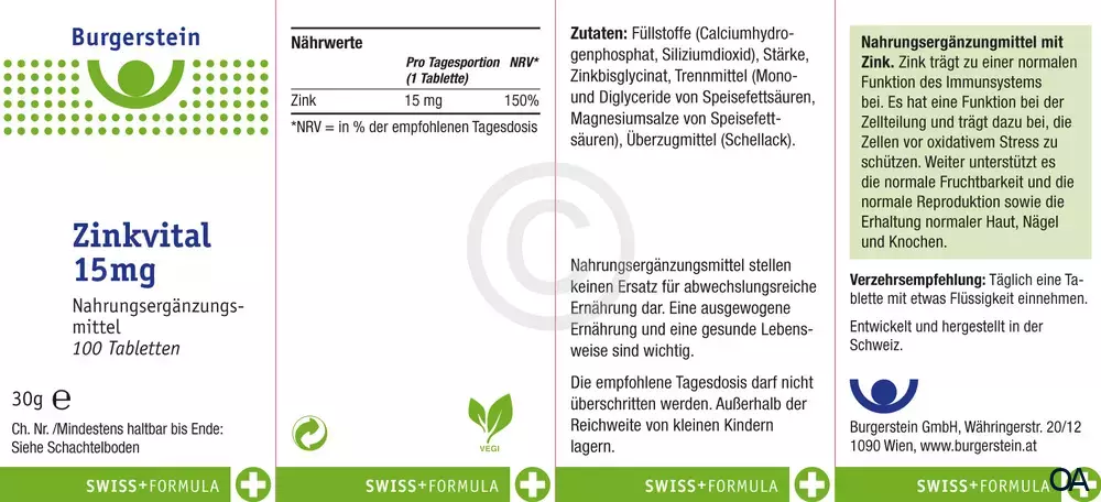 Burgerstein Zinkvital 15mg Tabletten