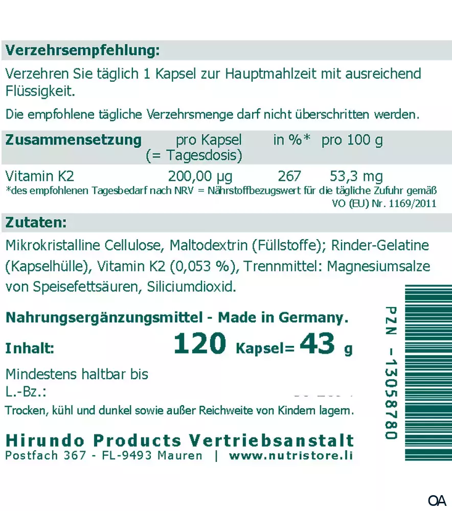 The Nutri Store Vitamin K2 200 µg Kapseln